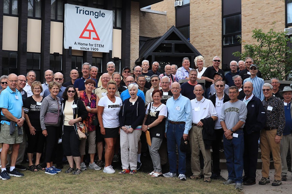 Purdue Triangle brothers and alumni reunited at Homecoming beneath the Triangle banner
