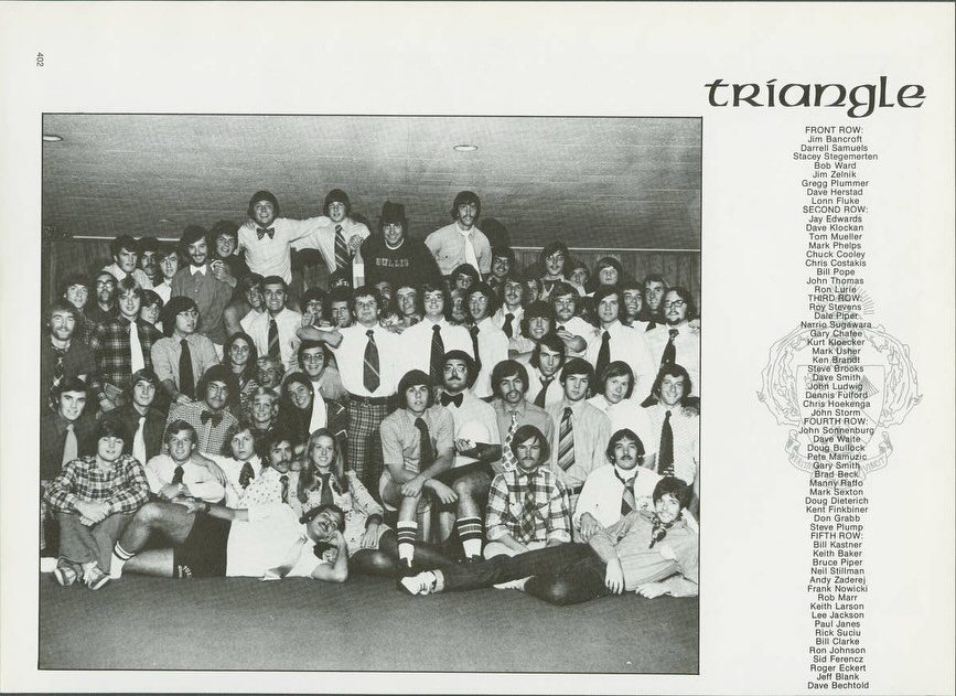 A 1970s Purdue Triangle chapter yearbook page